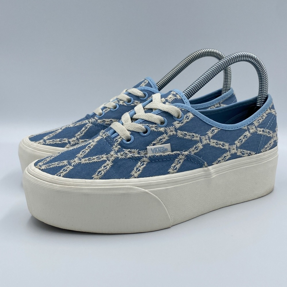 VANS Authentic Stackform Laced Denim Women's 7.5 Blue Floral Platform Shoes